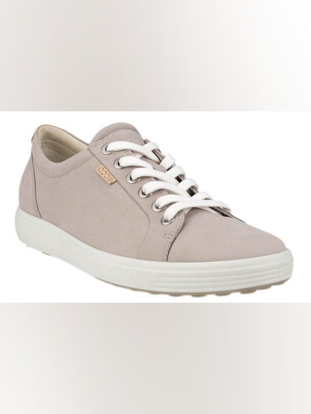 ECCO SOFT 7 Leather Women Flat Shoes Size 36 = 5, 5.5 US Gray Taupe Color Laces